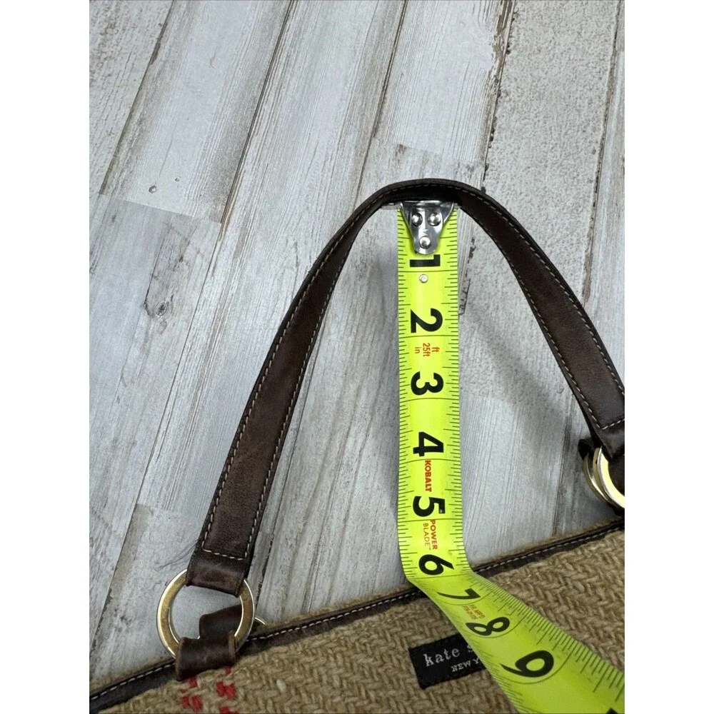 Kate Spade Vintage Tan Plaid Wool & Leather Double Handle Satchel Handbag Purse